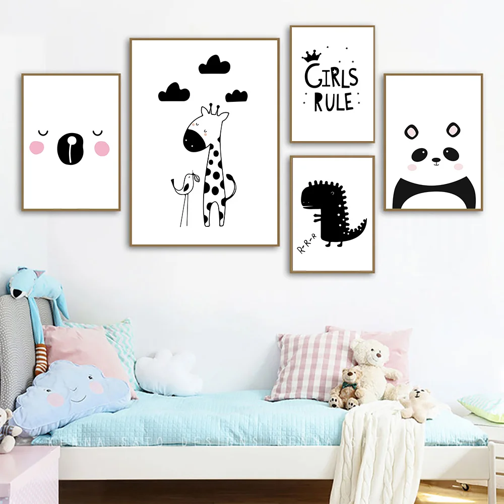 

Black And White Panda Wall Art Canvas Painting Cartoon Animal Posters and Prints Nursery Nordic Poster Baby Room Decor Unframed