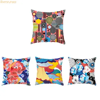 

Japanese-style Harmony Vintage texture Abstract art Ukiyo-e and wind-spray geometric sofa back cushion pad set