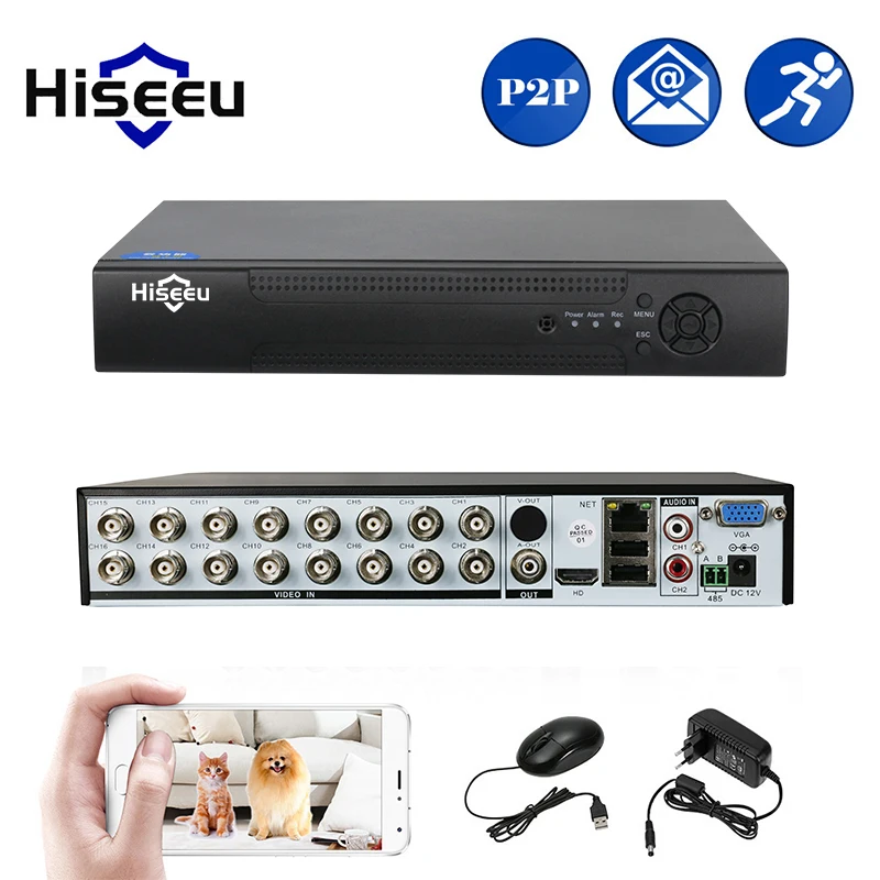 16CH 5в1 AHD DVR Поддержка CVBS TVI аналоговая AHD ip-камера HD P2P Облако H.264 VGA HDMI видеорегистратор RS485 аудио Hiseeu