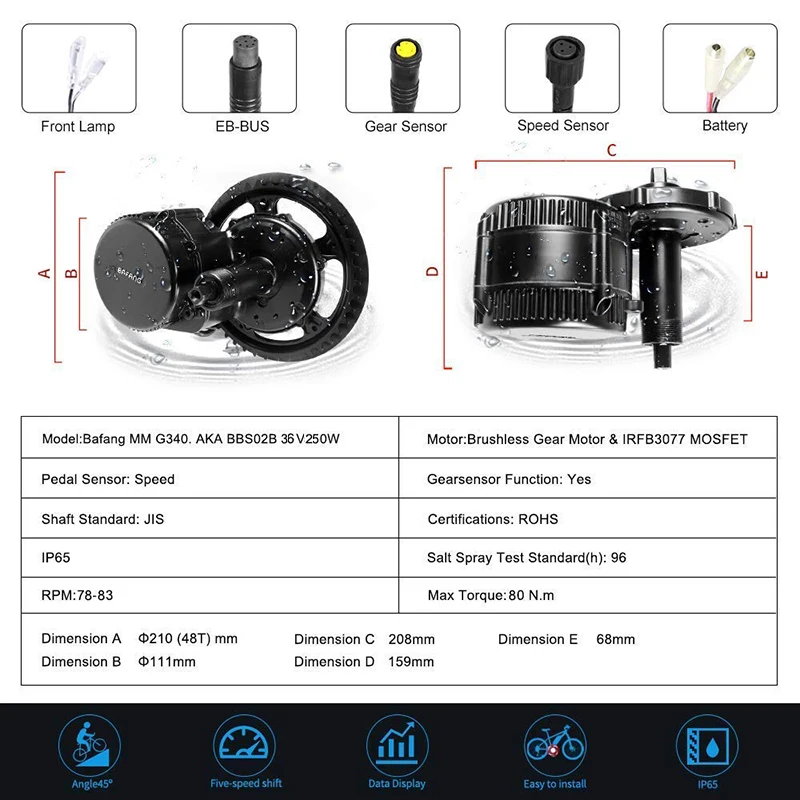 Top Bafang BBS01B Mid Drive Motor 36V 250W Electric Bike Conversion Central Engine Kit with 17.4Ah Bicycle Battery with Samsung Cell 3