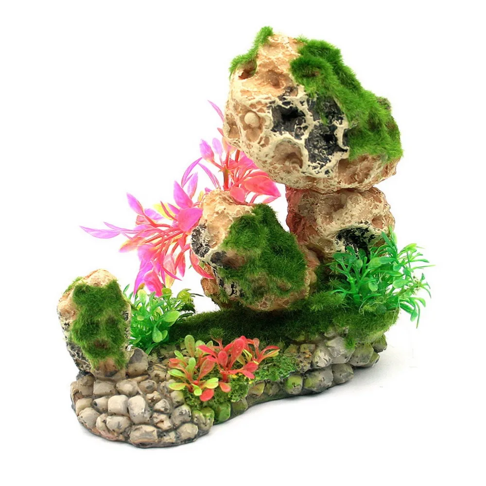 1pcs Fish Tank Landscape Resin Rockery with Moss Aquarium Decoration