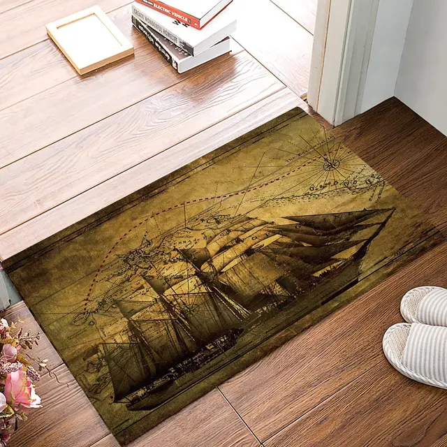 Retro Ships Route Sailing Boat Nautical Anchor Map Door Mats Kitchen Retro Ships Route Sailing Boat Nautical Anchor Map Door Mats Kitchen Floor Bath Entrance Rug Mat Absorbent Indoores