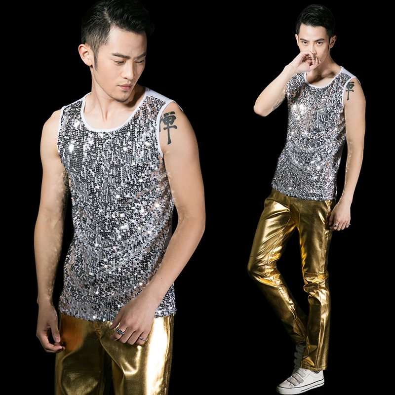 My fashion club male male singer DS glittering sequins Vest Jacket
