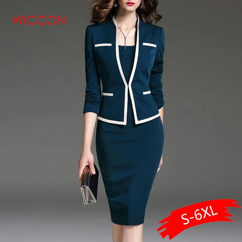 

Women Suits Bodycon Dress Jacket 2 Pieces Set Office Wear Jacket Dress 2019 Spring Autumn Female Dress Suits Plus Size 6XL
