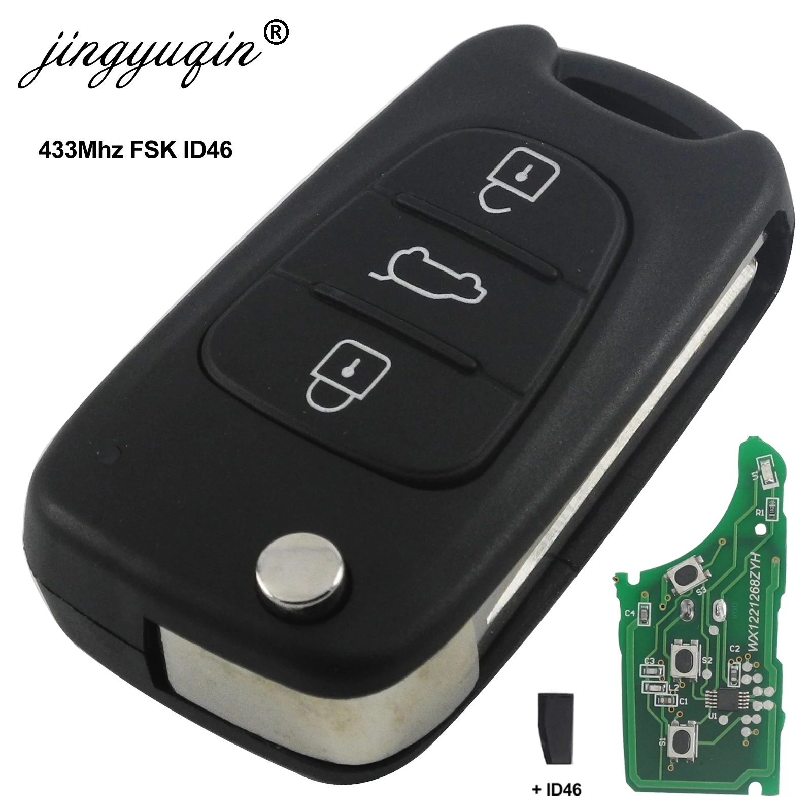 

jingyuqin 433Mhz ID46 3 Buttons Flip Folding Car Remote Key Fob For Hyundai I20 I30 IX35 Avante
