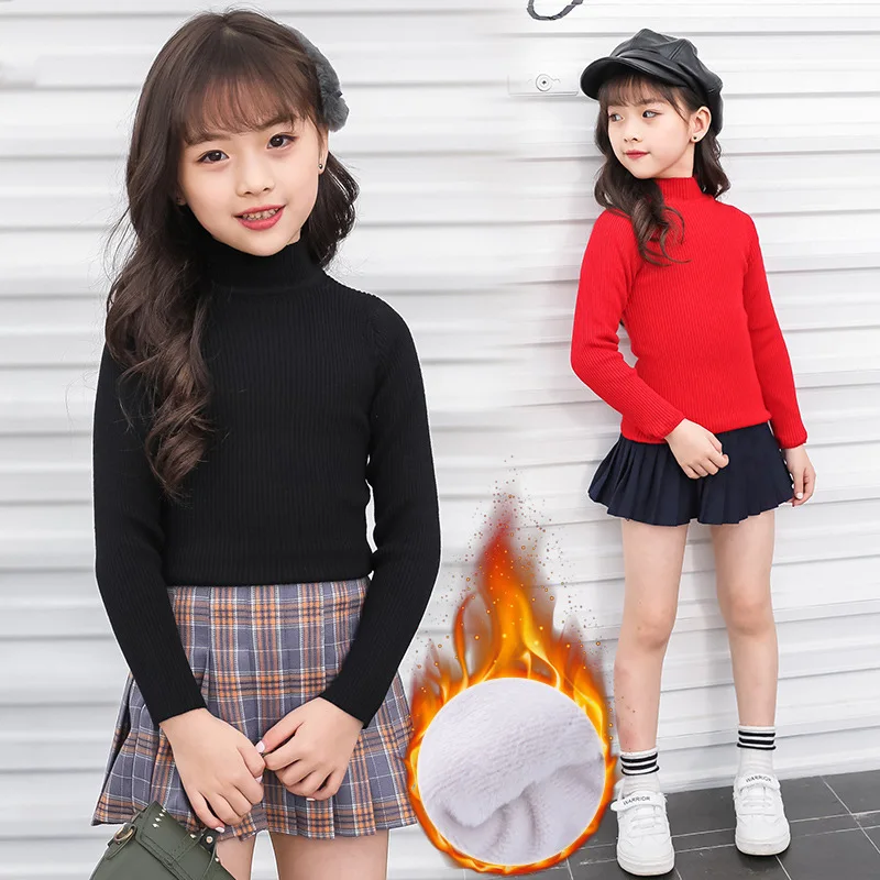 

2018 New Winter Baby Girl Thicken Sweater Casual Style Girl Cotton Woolen Sweater Long Sleeve O-neck Solid Children Sweater