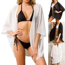 Beach blouse 2019 New Summer Women Solid Beach Tops Swimwear Cardigan Swimsuit Cover Up Batwing Sleeve L401A