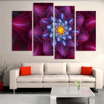 

4 Panel Modern Printed abstract Flower Painting Picture Cuadros Canvas Art Flower Wall Pictures For Living Room No Frame