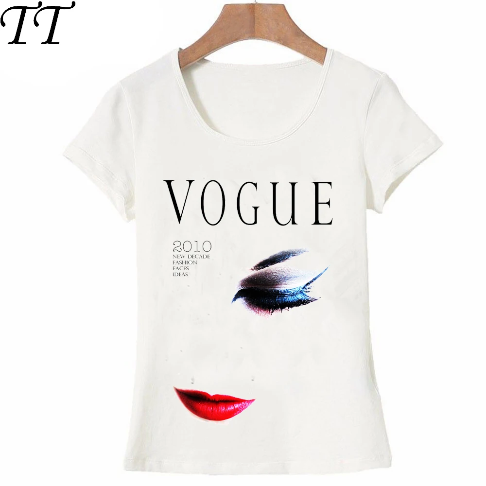 Женская футболка с коротким рукавом VOGUE 2010 Повседневная принтом губных глаз