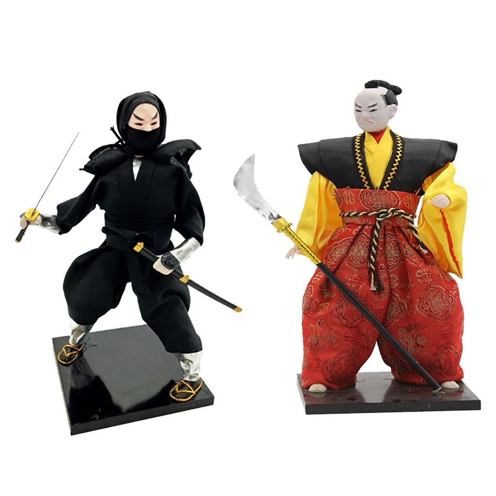 2Pcs 12'' Delicate Post-Modern Japanese Samurai Male Doll Figure Oriental Model Home Decoration Collection