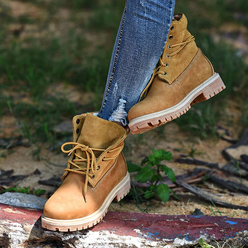 

autuspin Waterproof Boots Outdoor Women Tactical Shoes High Top Leather Boot Rubber Women's Sneakers Mountain Hiking Shoes