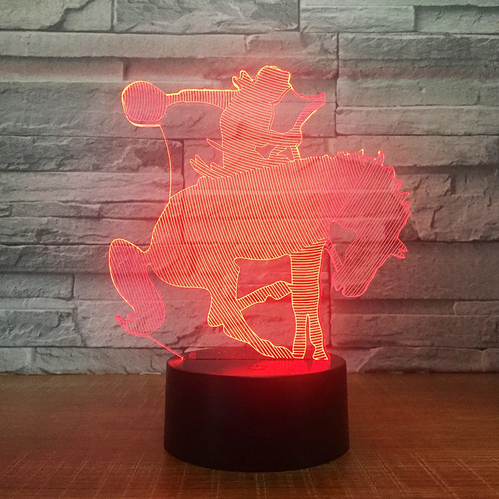 3D الحصان سباق الفروسية تظهر شمعة LED USB البصرية مصباح غرفة نوم ديكور الطفل النوم الإضاءة 7 ألوان تغيير الاطفال هدايا