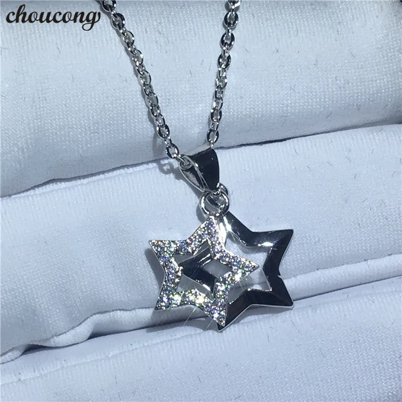 

choucong Double Star shape Necklace for women Bridal 5A Zircon Cz Real 925 Sterling silver Wedding Pendant with Necklace