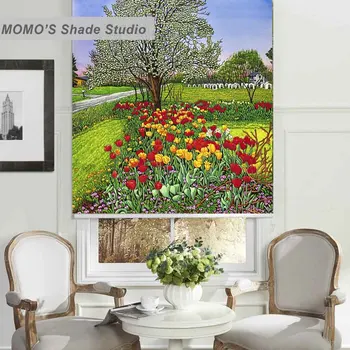 

MOMO Painting Blackout Window Curtains Roller Shades Blinds Thermal Insulated Fabric Custom Size,PRB set658