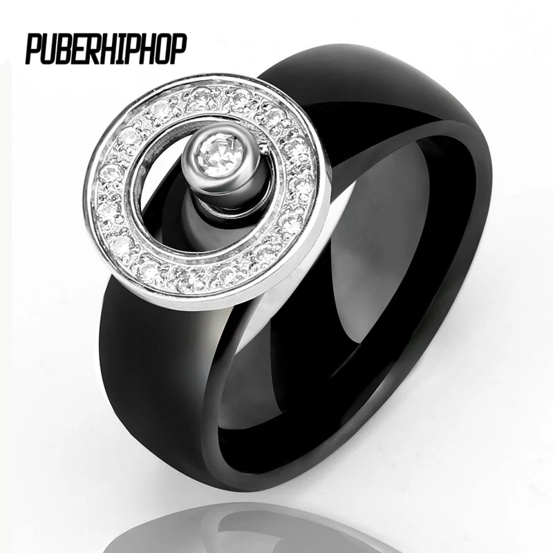 

New Arrival 10 mm Men Rings Big Size Natural Stone With Finger Gyro Ceramic Rings Black White Color Fashion Jewelry For Men