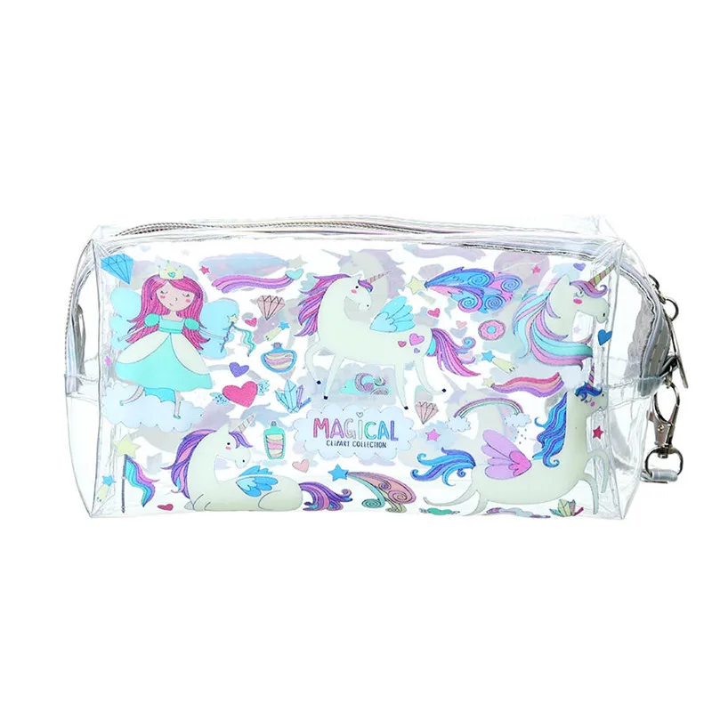 Unicorn Fire Balloon Alpaca Transparent Bag Large Capacity Pencil Bag Stationery Storage Organizer Pencil Case School Supply