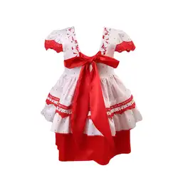 Рождество Симпатичные новорожденных Одежда для маленьких девочек короткий рукав Кружево платье принцессы праздничный сарафан Летние