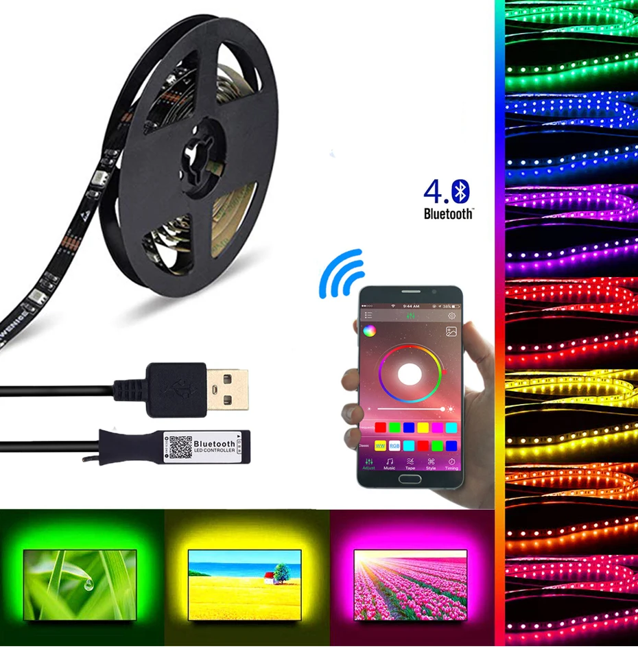 DC 5 В USB Bluetooth светодиодный светильник 5050 rgb лента приложение управление для телевизора подсветка гибкий светодиодный светильник датчик звука музыкальная лента