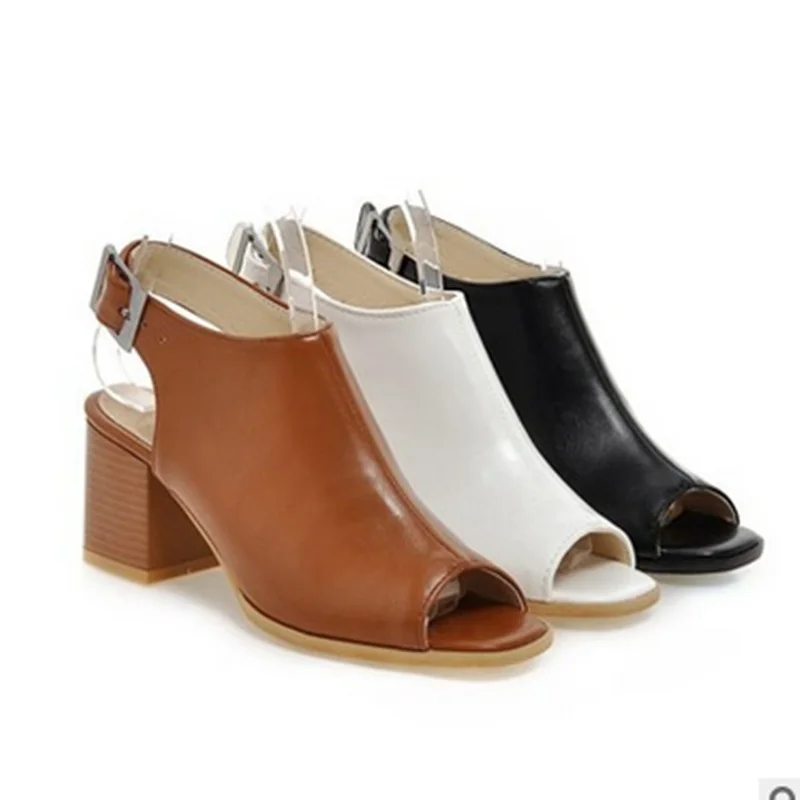 

Ladies Fashion Brethable Synthetic Sequined Buckle Plus size 4-12 Square Mid heel Sandalias Women Pumps Sapatos Femininos Camel
