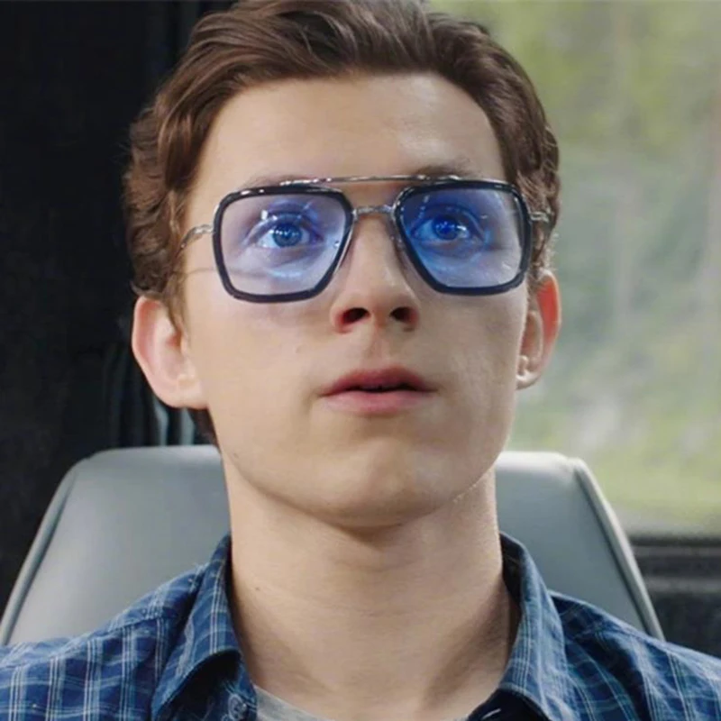 Spider-Man glasses Iron man glasses Edith Light blue Sunglasses Spiderman glasses Radiation Protection Anti-UV DecorationGlasses