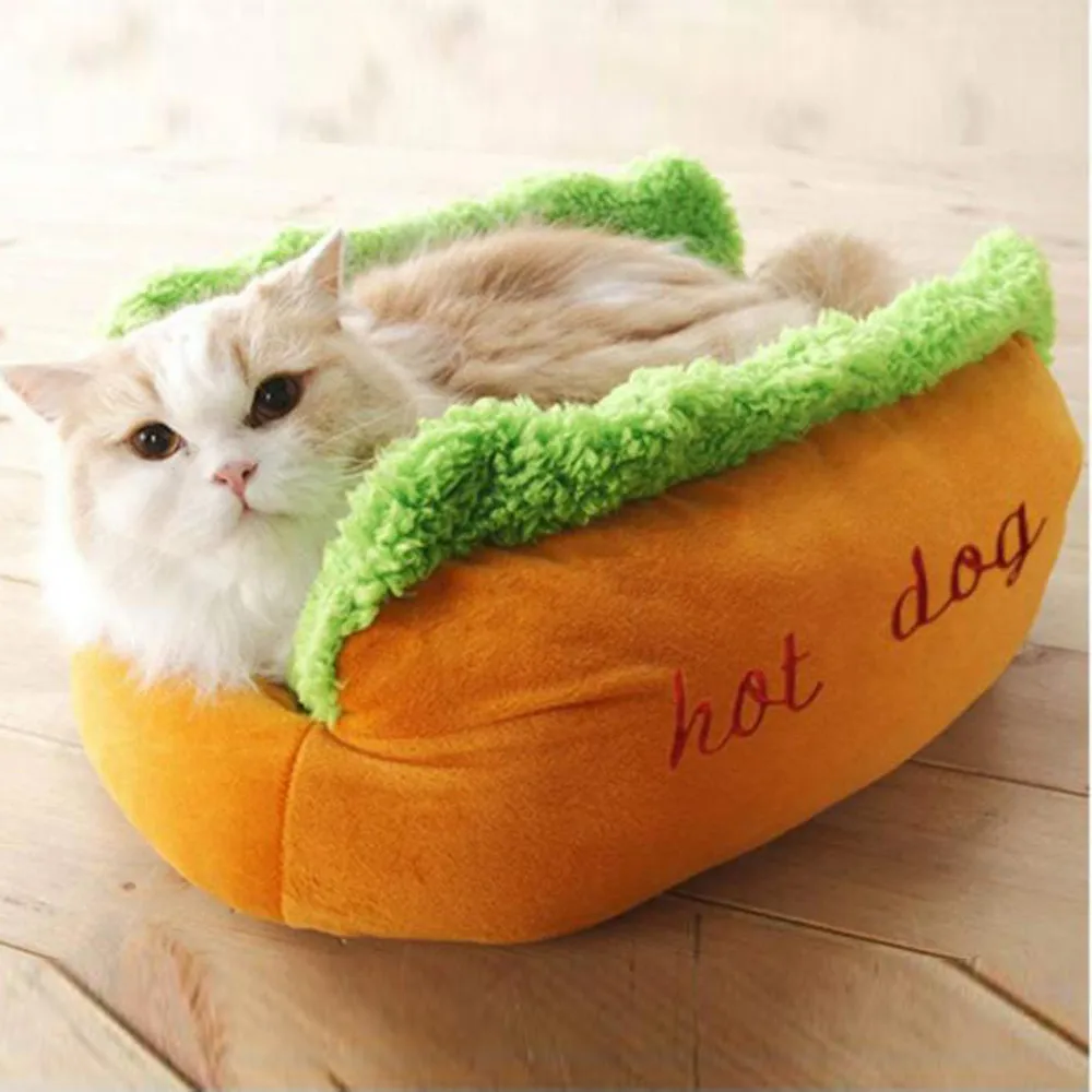 Мягкая теплая кровать для домашних животных хот-дог коврик для маленьких собак Зимний диван-подушка для кошек u-образный узор забавные хот-доги спальные подушки на кровать домашние коврики