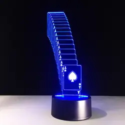 Творческий 3D USB LED Настольная лампа маг украшения покер Spades игральных карт лампа 7 цветов Изменение ночной сон свет подарки на Рождество