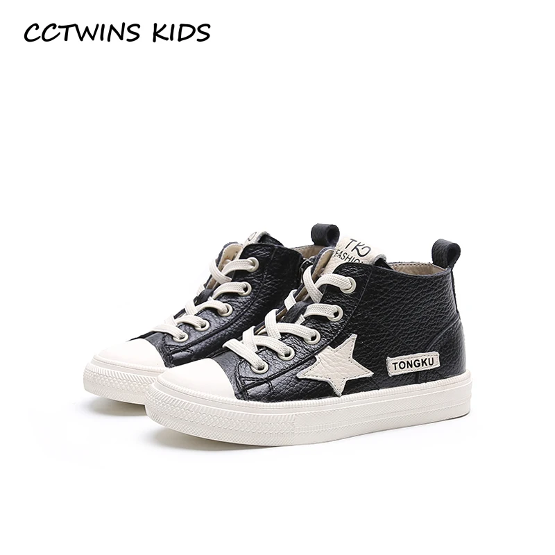 

CCTWINS KIDS 2018 Autumn Children Star Genuine Leather High Sneakers Kid Fashion Trainer Baby Girl Black Brand Casual Shoes Boy