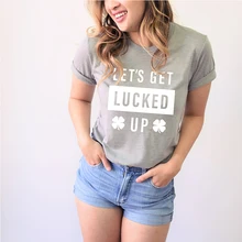 pattys day shirt funny top let's get shamrocked patricks tshirt graphic tees women streetwear green harajuku luck plus size get size