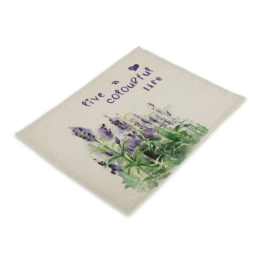 2PCS Flower Table Napkins Provence Lavender Pad On The Table Pad Linen Retro Decor Mug Cup Dish Mat Table Mats Kitchen Placemat