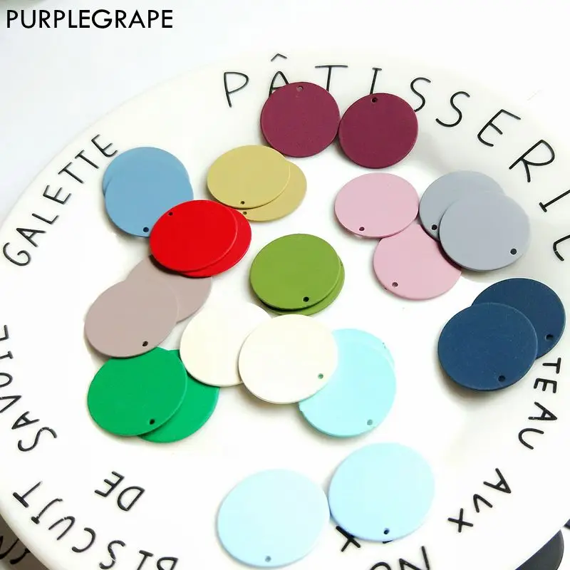 

PURPLEGRAPE simple Japanese and Korean fashion matte texture color disc DIY handmade earrings pendant wholesale a pack of 6