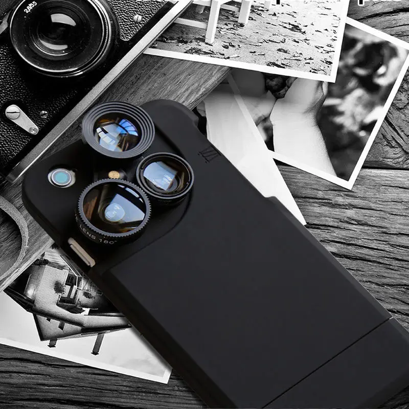 

Macro wide-angle fisheye Lenses For iphone 7 6S 7 8 plus multi-lens design perfect record of life frosted phone case Cover