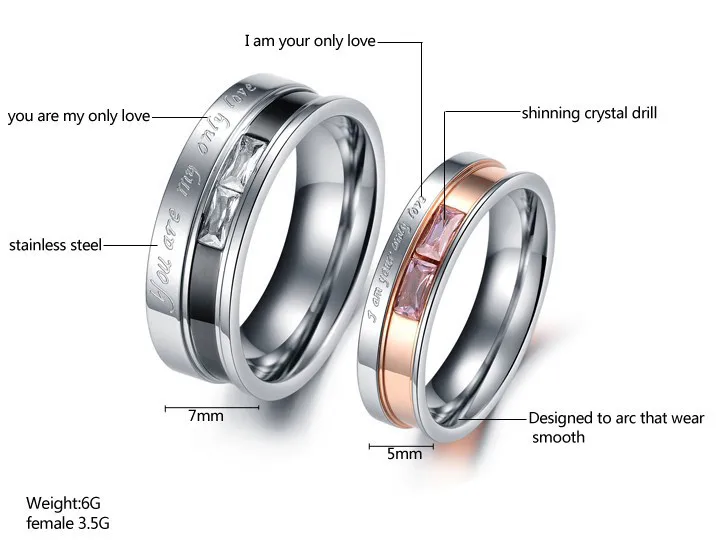 Couple Rings For Women / Men Silver Stainless Steel Letter YOU ARE MY ONLY LOVE Ramantic Engagement Ring Wedding Jewelry