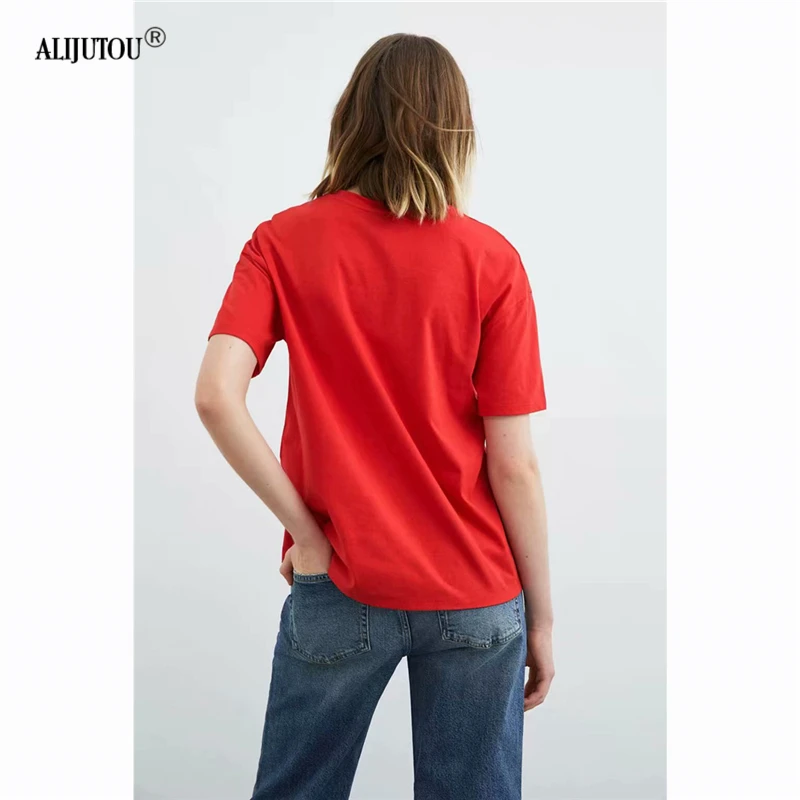 2019 zaraing betty boop Woman Spring Summer Girls Print Short Sleeve O Neck Cotton red t shirt Top Soft Tops Quality Tee
