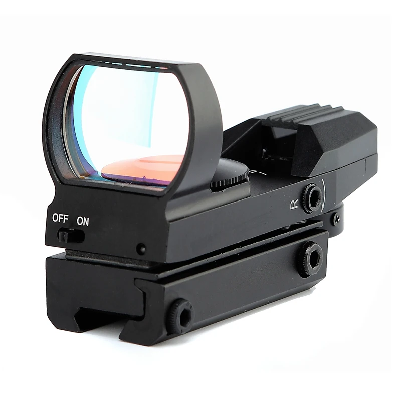 

Outdoor Tactical 4 Reticle Mode Optics Red Dot Sight Electric Control With 21mm Rail Mount On Off Button Aluminum Matte Black.