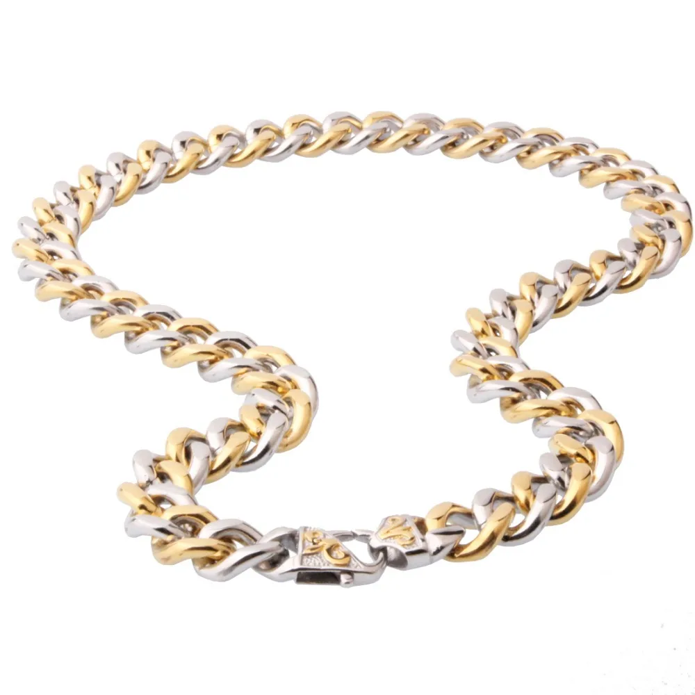

Hip hop Stainless Steel Cuban Link Chain Men Necklace Silver Gold Luxury Heavy Lock Jewelry 13/15mm 16-40 inch Drop shopping