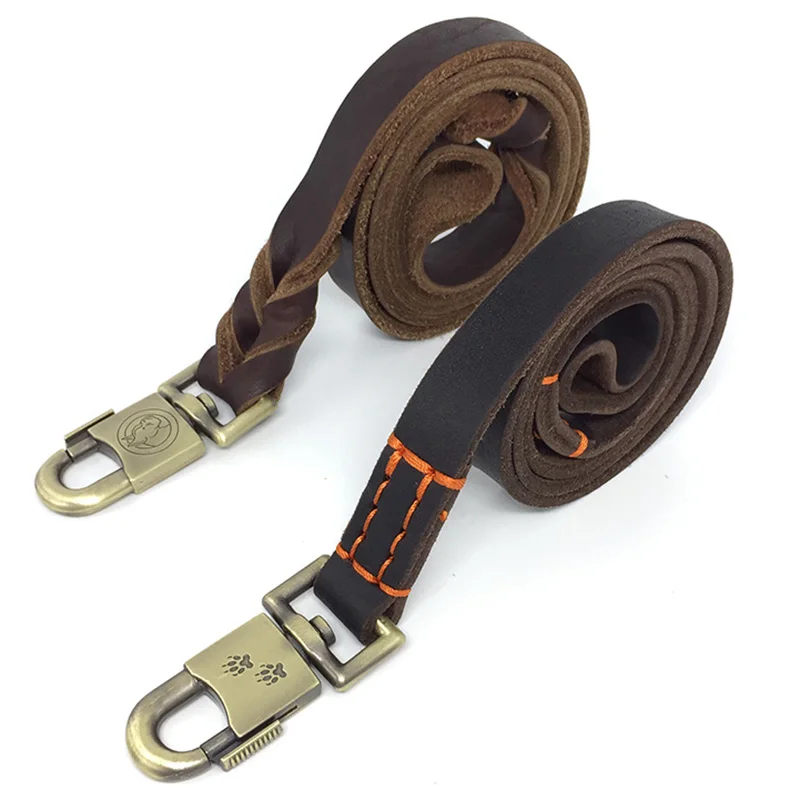 

1" Wide Brown Genuine Leather Dog Leash Heavy and Duty Real Leather Large Dog Training Leash for Labrador Retriever Bulldog