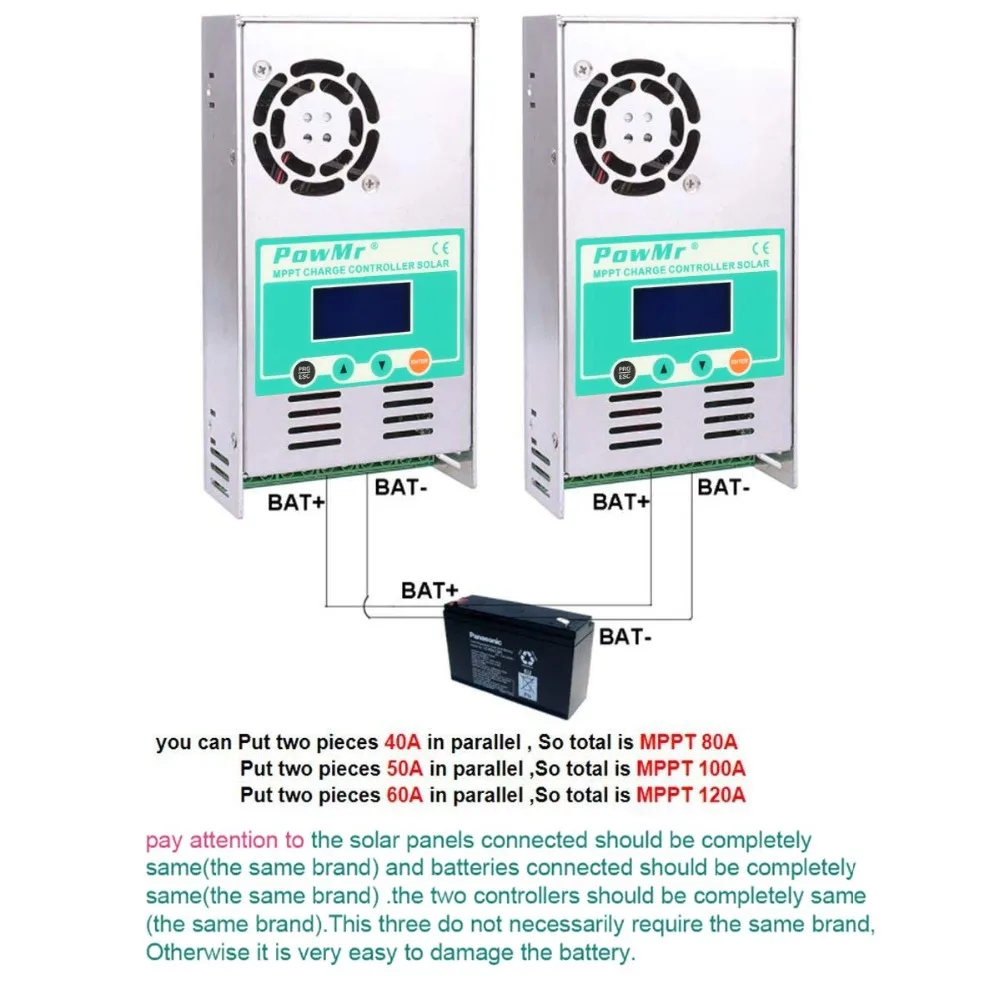 PowMr 40A 50A 60A MPPT Солнечный контроллер заряда 48 в 36 в 24 в 12 В Авто Макс 190VDC вход Герметичный и Li подсветка lcd солнечный регулятор