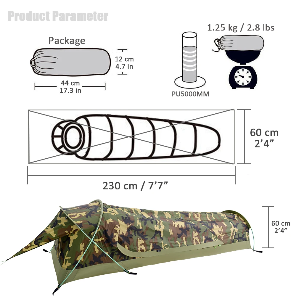 GeerTop BivyII Ultralight One Person Backpacking Tent 1 Man 3 Season Waterproof Easy Set Up Camping Bivvy for Outdoor Hiking