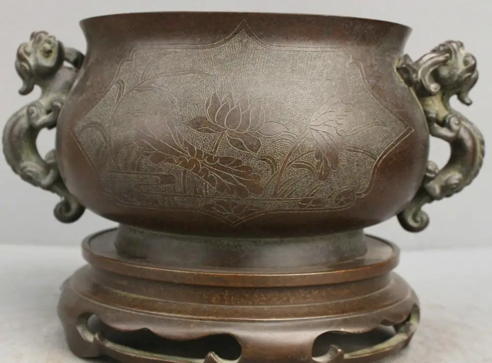 

13' Chinese Ancient Lotus Cornucopia Bronze Statue