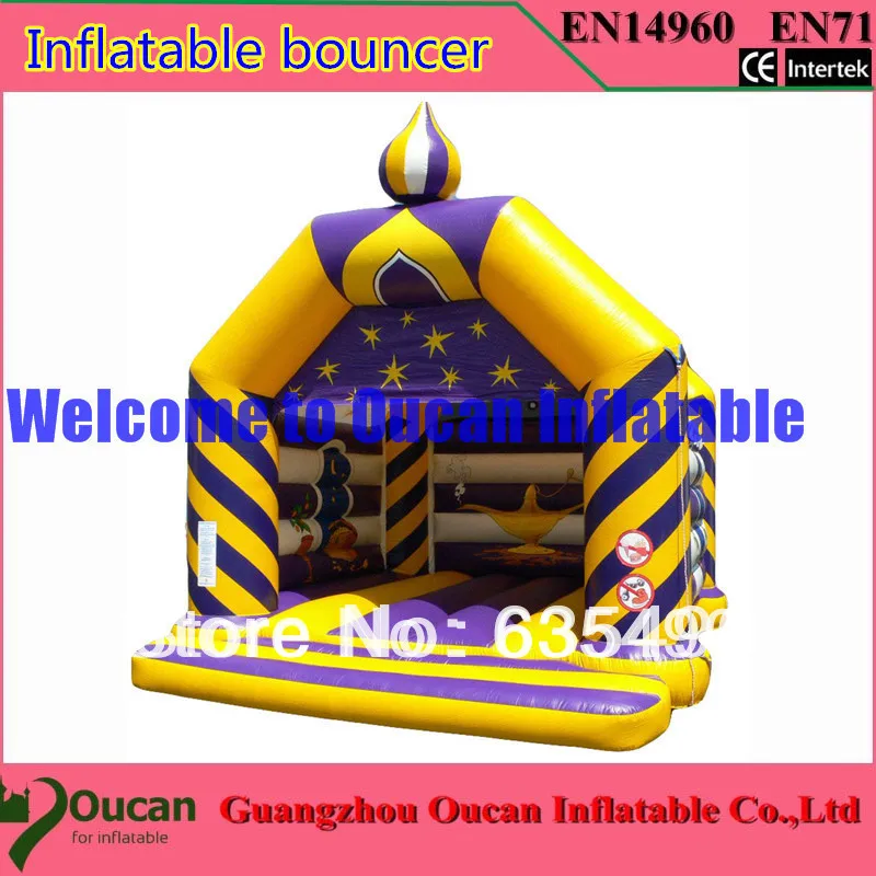 5x5x4m yellow and blue inflatable font b bouncer b font with slide on the leftside