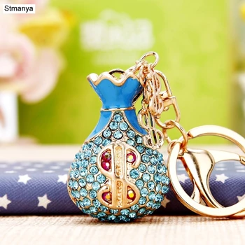

New Metal Lucky bag Key Chain Lovely Rhinestones Pendant Keychain Women Bag Charms Accessories New Car Key Ring Gift K1684