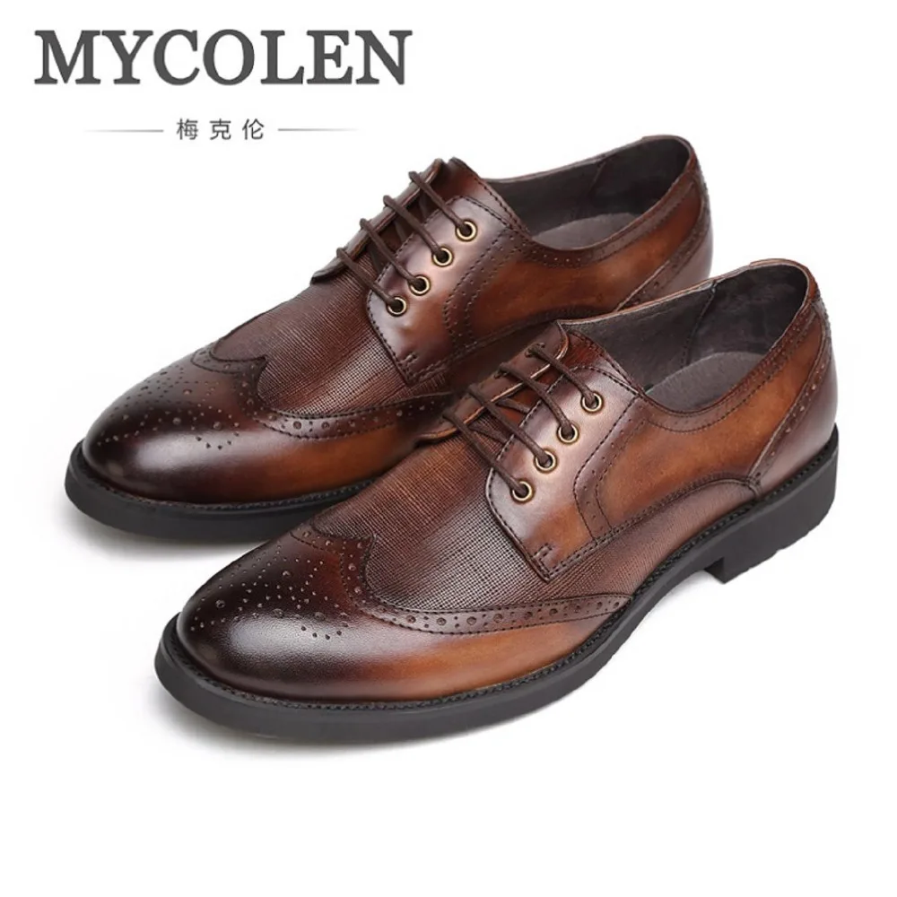 

MYCOLEN Mens Dress Shoes Genuine Leather Bullock Carving Oxford Shoes For Men Lace-Up Business Romantic Men Wedding Shoes