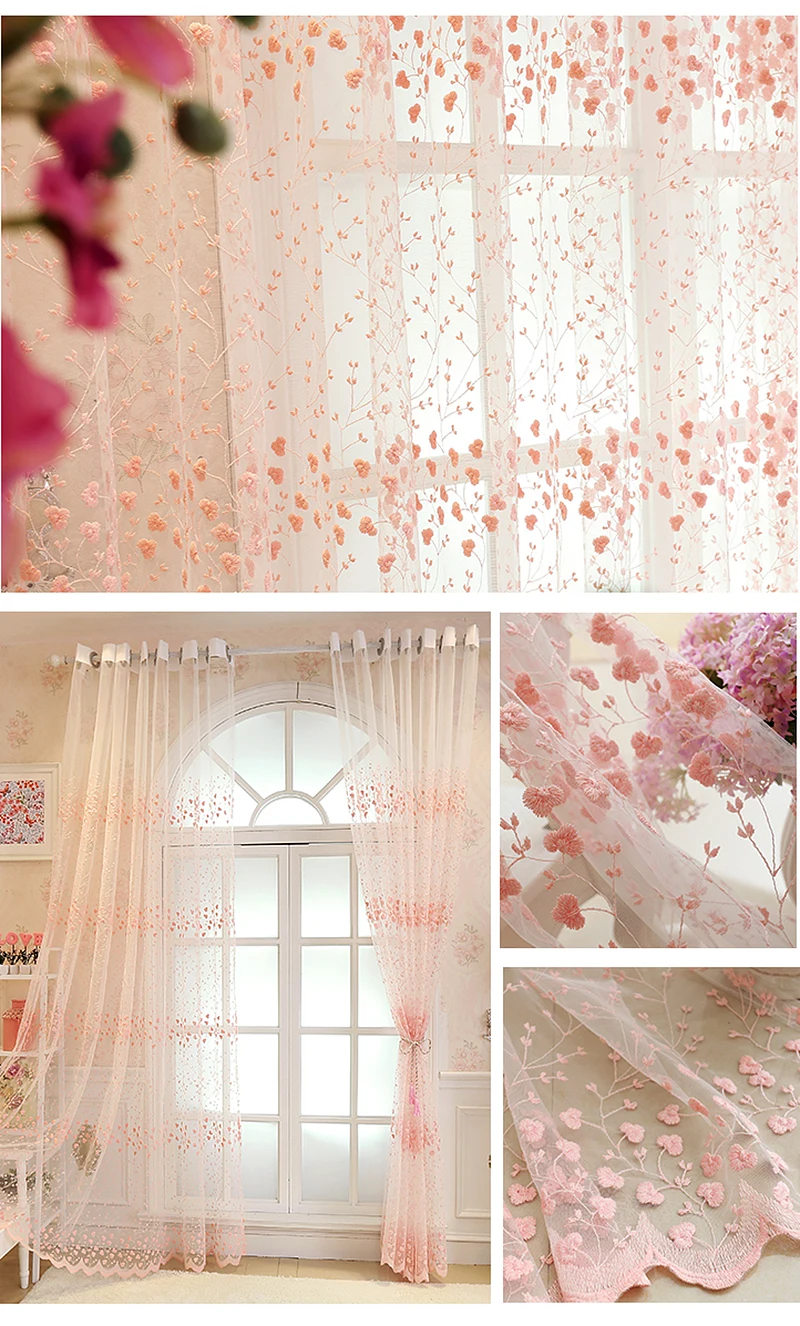 Korean Embroidery Luxury Flowers Lace Bedroom Tulle Drapes Window Treatments Screening Sheer Voile Curtains For Living Room #4