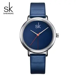 Shengke Необычные кварцевые часы для женщин синий мода кожаные женские часы наручные часы Reloj Mujer 2019 подарок на день # K0050