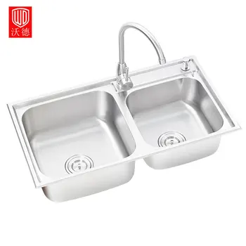 

Home Kitchen Filter Sink with Drain Assembly Waste Strainer Basket One-piece Thickened Double Tank SUS304 Stainless Steel Sink