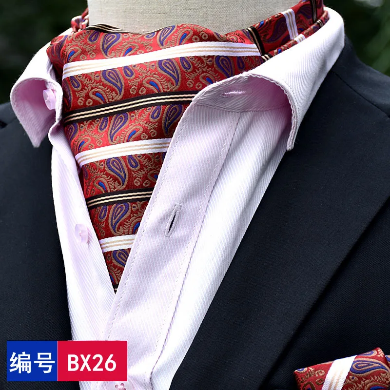  Fashion Brand Men Handkerchief Cravat Set Silk Paisley Pattern Gentlemen Dots Tie Wedding Ascot Bow