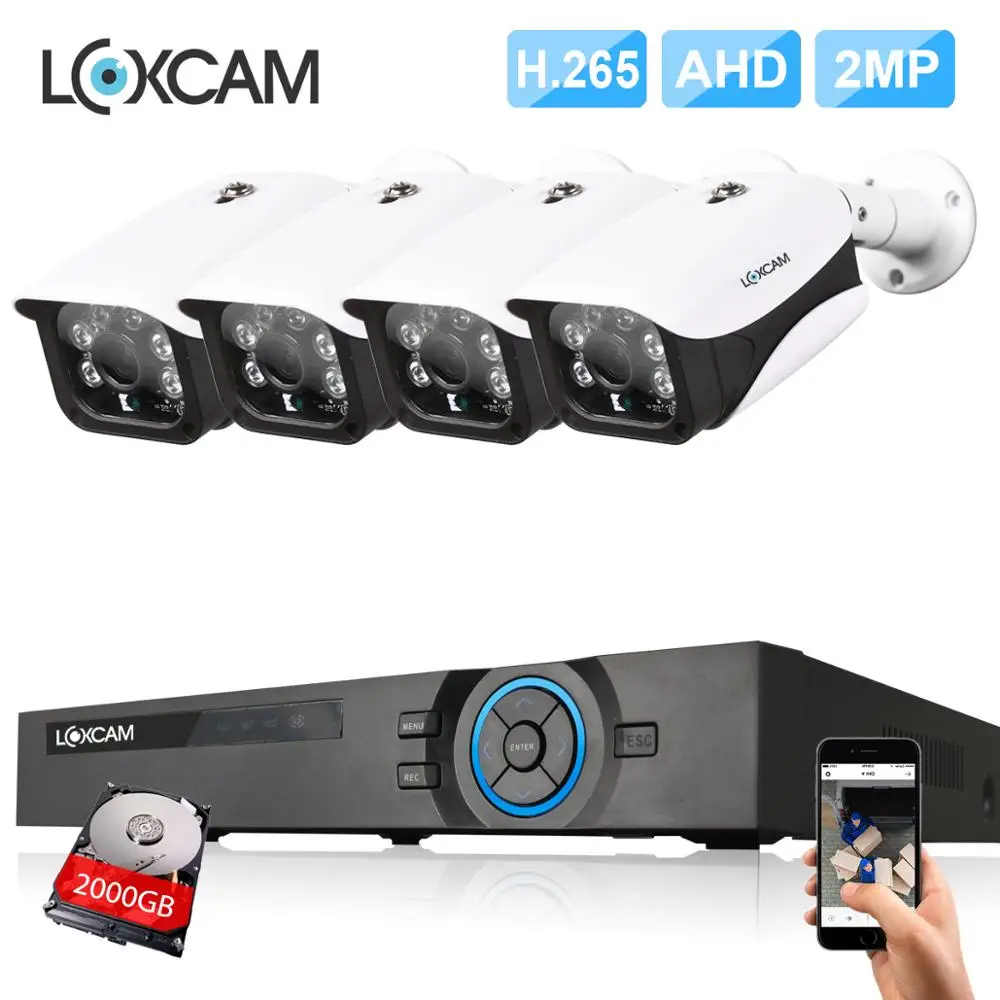 LOXCAM h.265 4Ch HDMI 1080p DVR система 4 шт. HD 2.0MP 3000TVL система безопасности камеры 1080P комплект видеонаблюдения