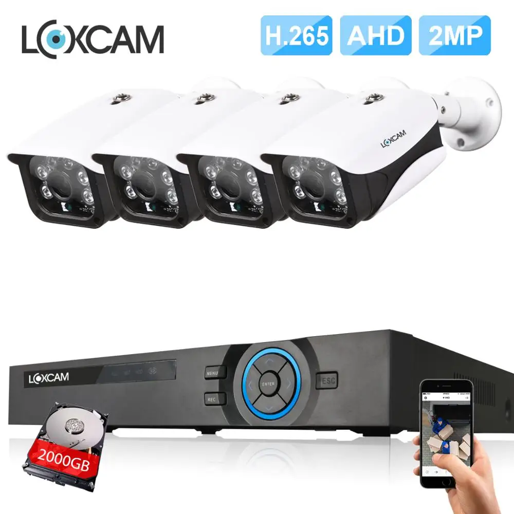 

LOXCAM h.265 4Ch HDMI 1080p DVR System 4pcs HD 2.0MP 3000TVL Security camera System 1080P video surveillance kit