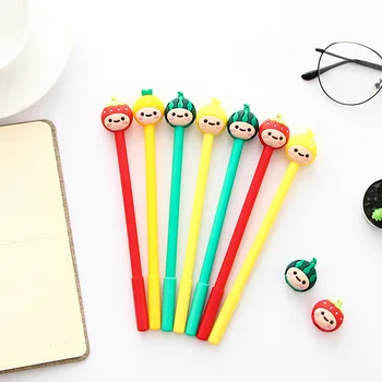 

36 pcs/Lot Cartoon fruit family ink pen Strawberry Watermelon Pineapple 0.5mm Black color pens Material Canetas escolar FB477