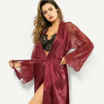 

New Womens Bridesmaid Gown Kimono Lace Satin Lingerie Sleepwear Night Gown Babydoll Nightie Robe Silk Satin Robes Bridal Wedding